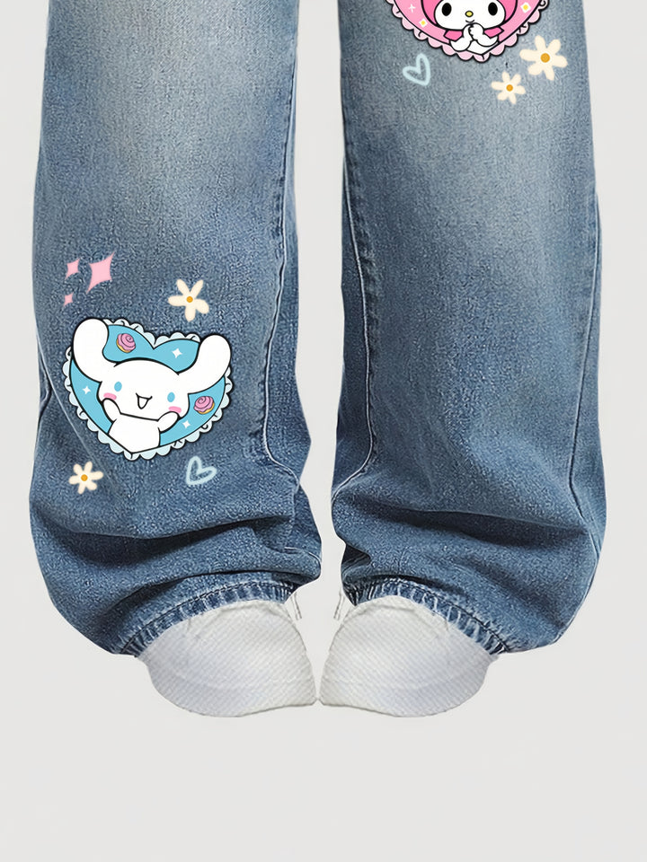 Cute Cartoon Print Jeans | Loose Straight-Leg Fit with Tailored Legs