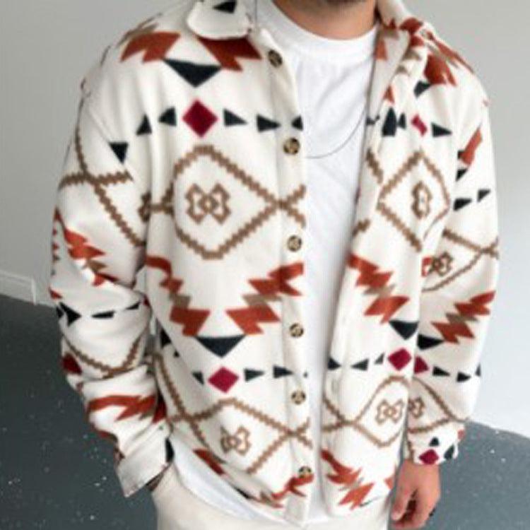 Retro Ethnic Print Men's Casual Shirt Jacket-Shirts-Bennys Beauty World