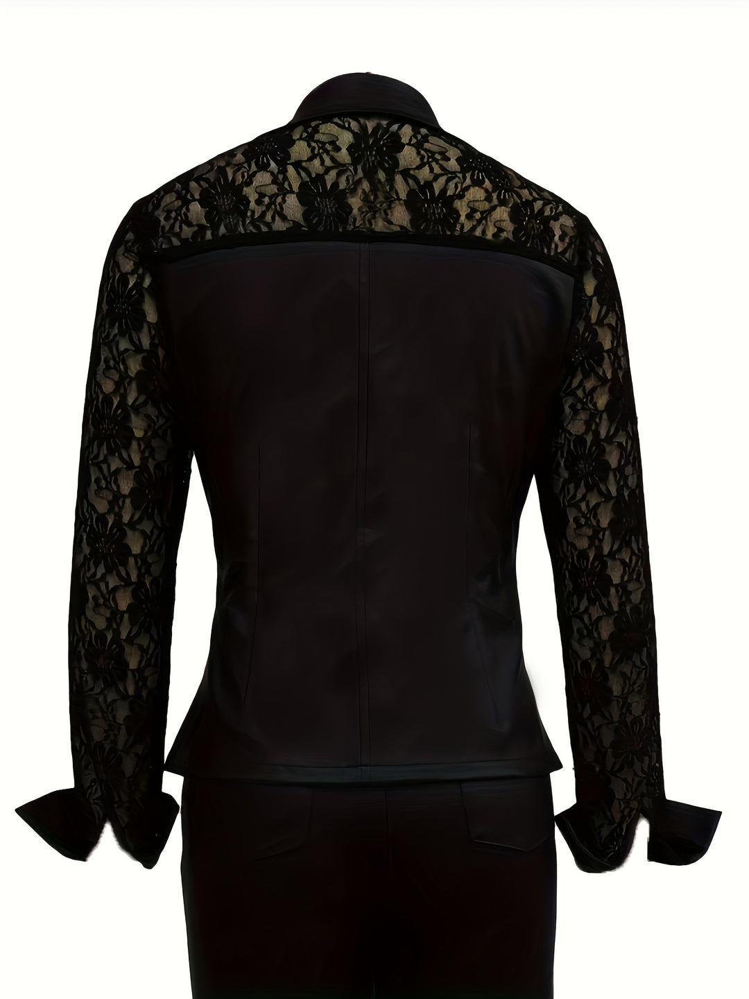 Lace Stitching Faux Leather Polo Collar Shirt-blouse-Bennys Beauty World