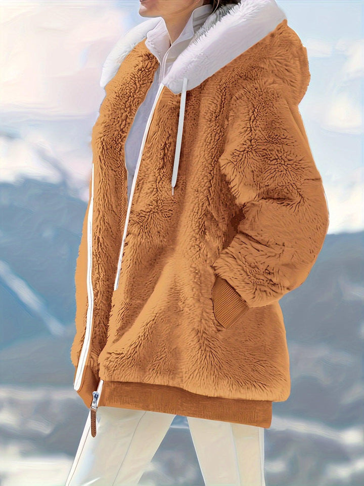 Chic Plus Size Women's Soft Hooded Fuzzy Coat - Stylish Long Sleeve Outerwear-Bennys Beauty World
