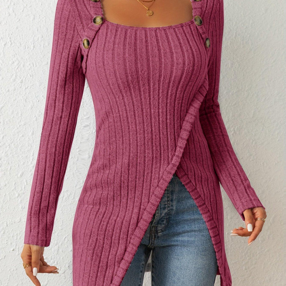 Casual Ribbed Long Sleeve Top For Spring & Fall-blouses-Bennys Beauty World