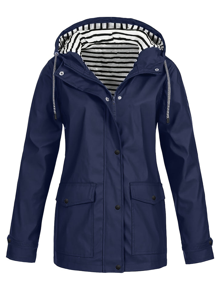 Cozy Lined Striped Zip Up Hooded Jacket-Jacket-Bennys Beauty World