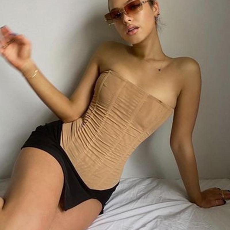 Sleeveless Tube Top Womens Summer Mesh Crop Tops-Cropped Top-Bennys Beauty World