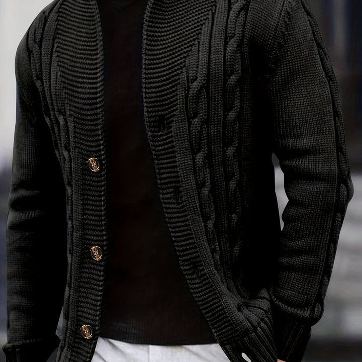 Men's Solid Rib Knit Long Sleeve Button Up Cardigan-Sweaters-Bennys Beauty World