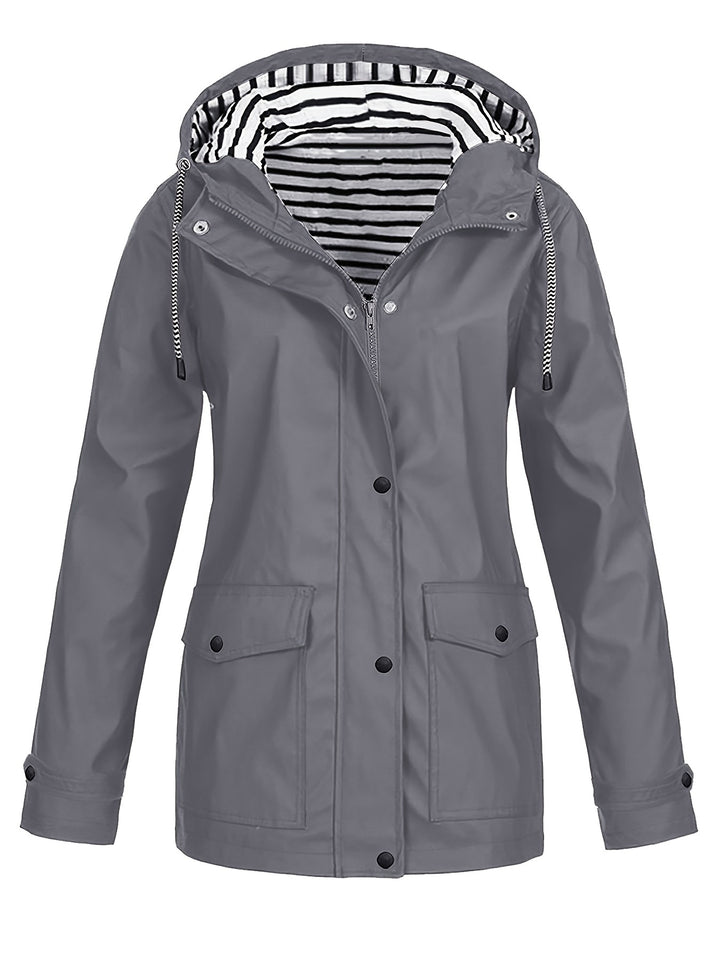 Cozy Lined Striped Zip Up Hooded Jacket-Jacket-Bennys Beauty World