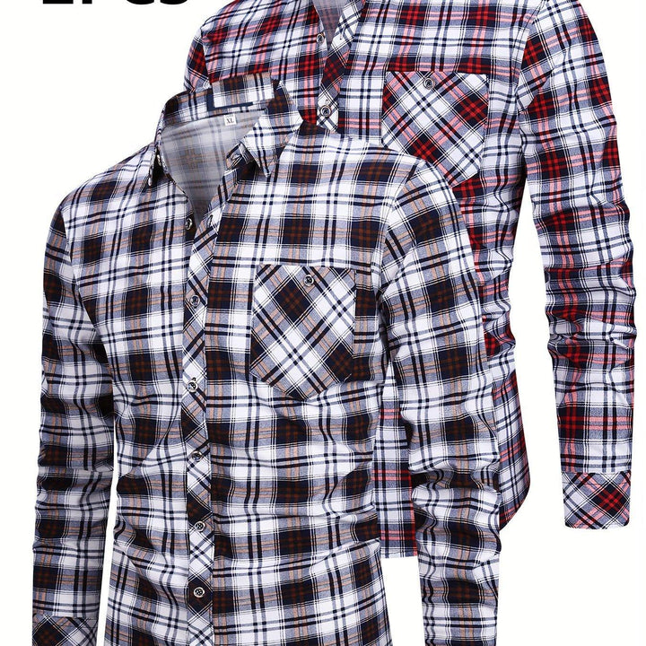 2 pcs Men's Long Sleeve Button-Up Shirts
