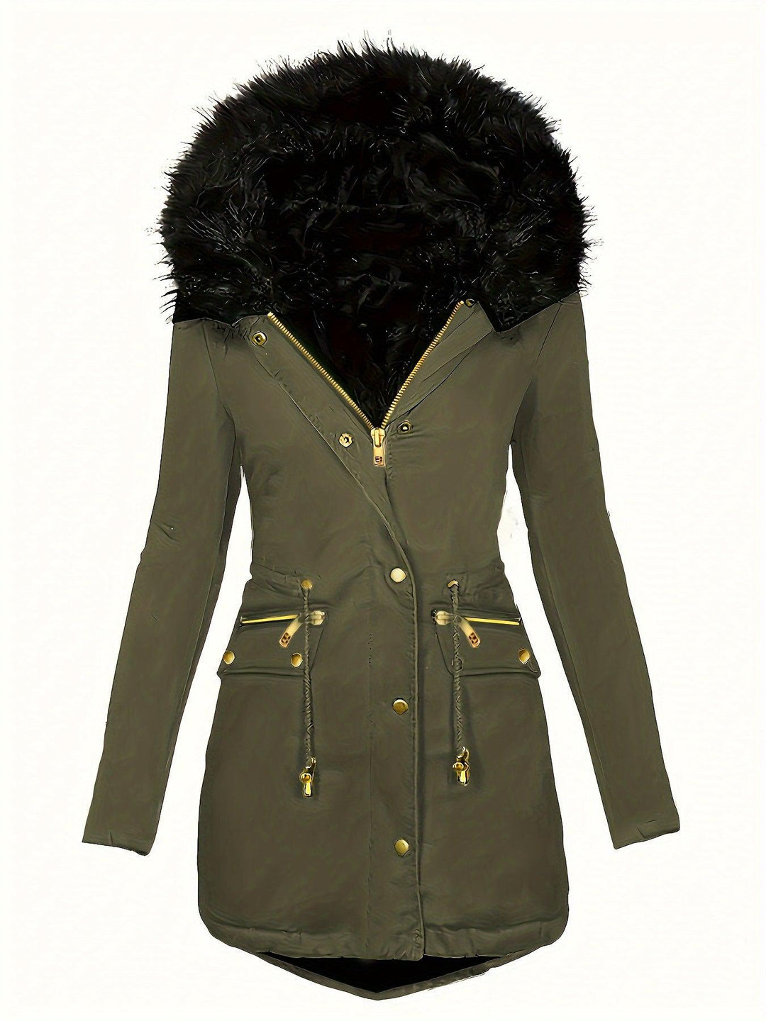 Long Sleeve Hooded Drawstring Winter Coat For Women-Coats & Jackets-Bennys Beauty World