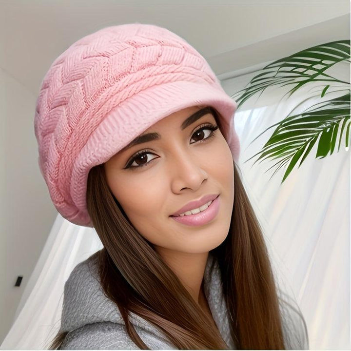 Winter Coldproof Beanie With Brim Solid Color Ribbed Knit Hats Elastic Breathable Beanies Warm Berets For Women-Bennys Beauty World