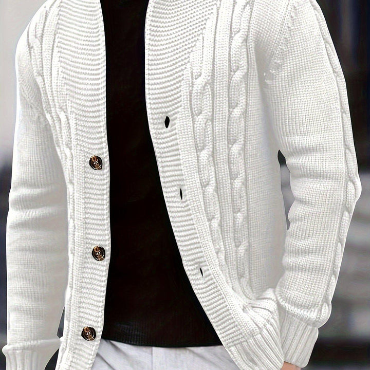 Men's Solid Rib Knit Long Sleeve Button Up Cardigan-Sweaters-Bennys Beauty World