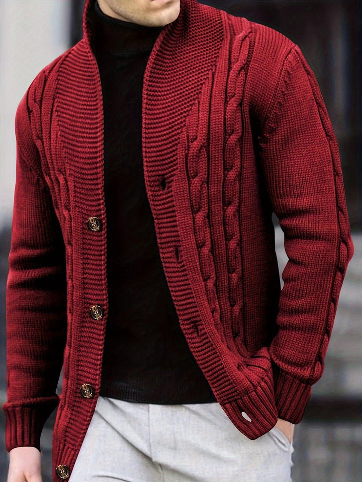 Men's Solid Rib Knit Long Sleeve Button Up Cardigan-Sweaters-Bennys Beauty World