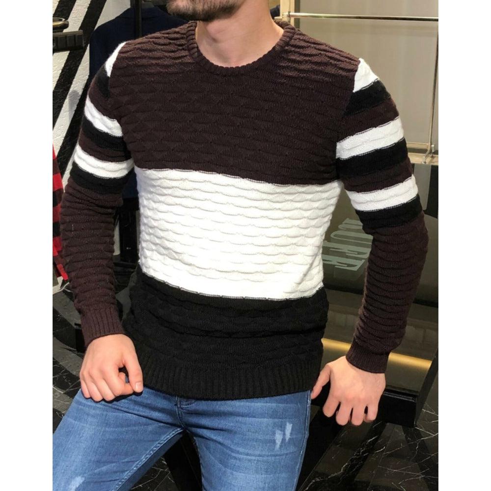 Men's Color Matching Pit Striped Muscular Men's Sweater-Shirts-Bennys Beauty World