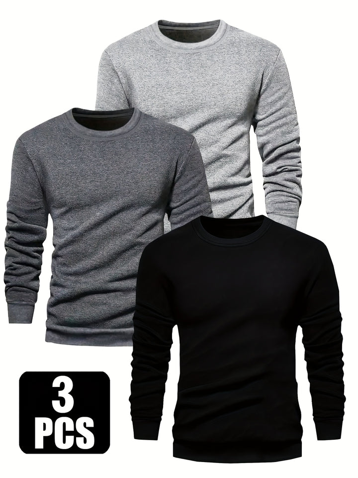 3-Pack Men'S Crew Neck Long Sleeve Knit Sweatshirts | Casual Style, Solid Color, Regular Fit