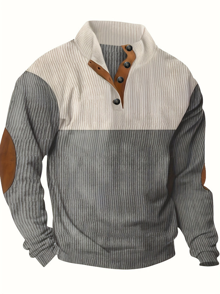 Men's Trendy Patchwork Long Sleeve Henley Shirt-Bennys Beauty World