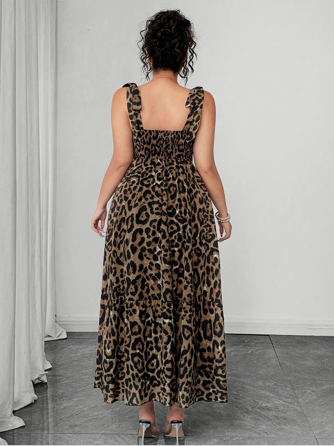 Women's Leopard Print Tie-bow Decoration Dress