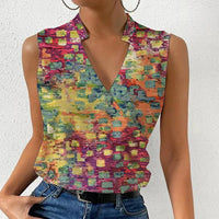 Casual Printed Tops Summer V-neck Sleeveless T-shirt Womens Clothing-crop top-Bennys Beauty World