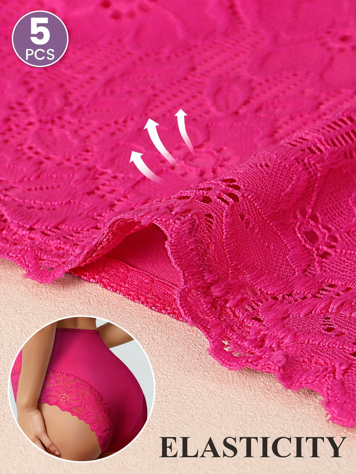 5pcs Women's High-Waist Lace Panties