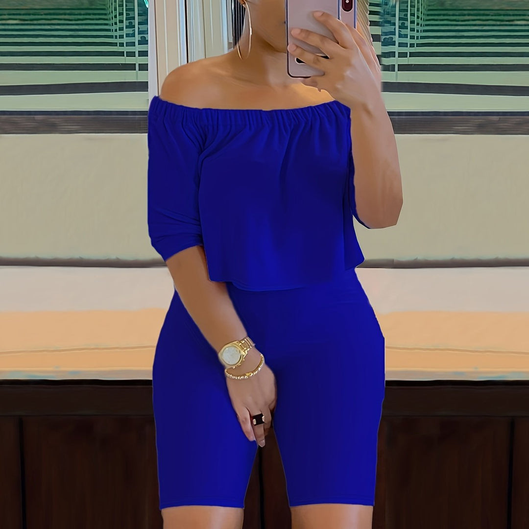 Two-piece Set, Off-Shoulder Short-Sleeve Tops