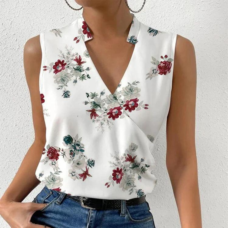 Casual Printed Tops Summer V-neck Sleeveless T-shirt Womens Clothing-crop top-Bennys Beauty World