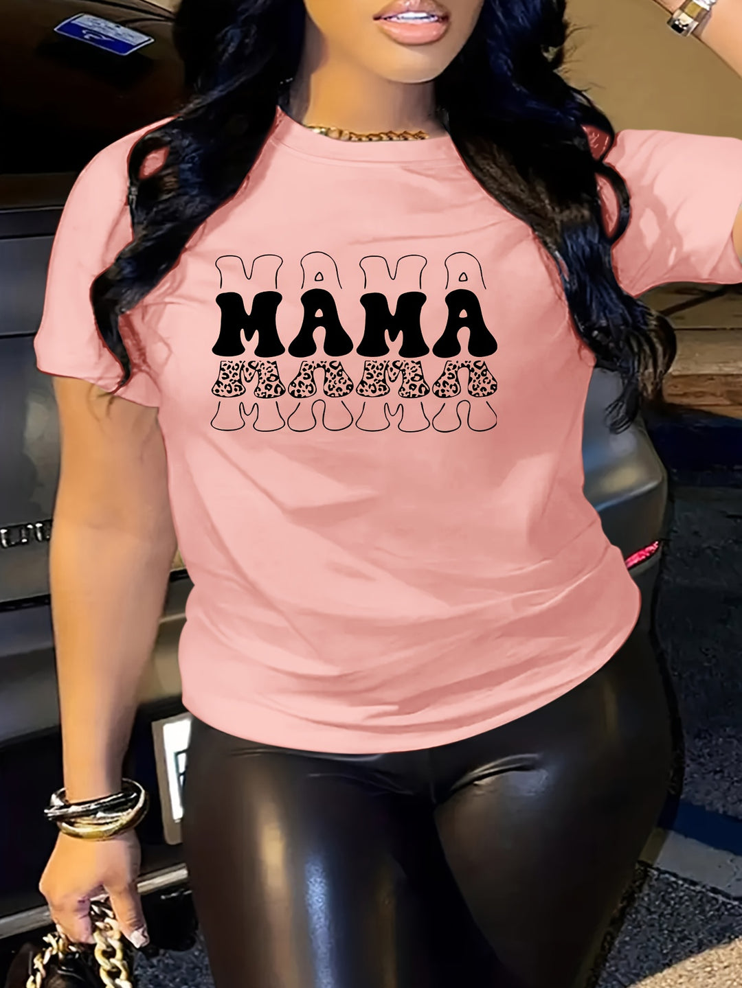 Mother's Day MAMA Print T-Shirt, Casual Crew Neck Short Sleeve Top