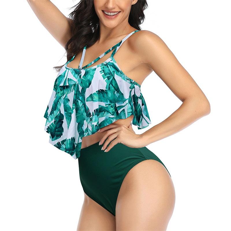 Double Layer Lotus Leaf Tropical Rain Forest High Waist Swimsuit-swimsuit-Bennys Beauty World