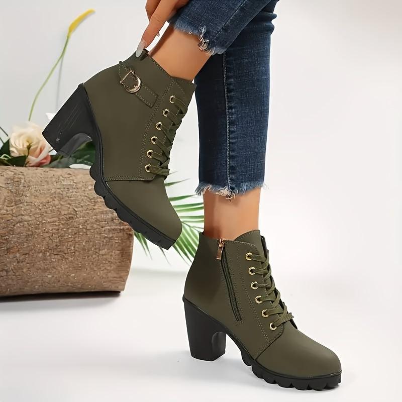 Womens Trendy Solid Hue Chunky Heel Ankle Boots-boots-Bennys Beauty World