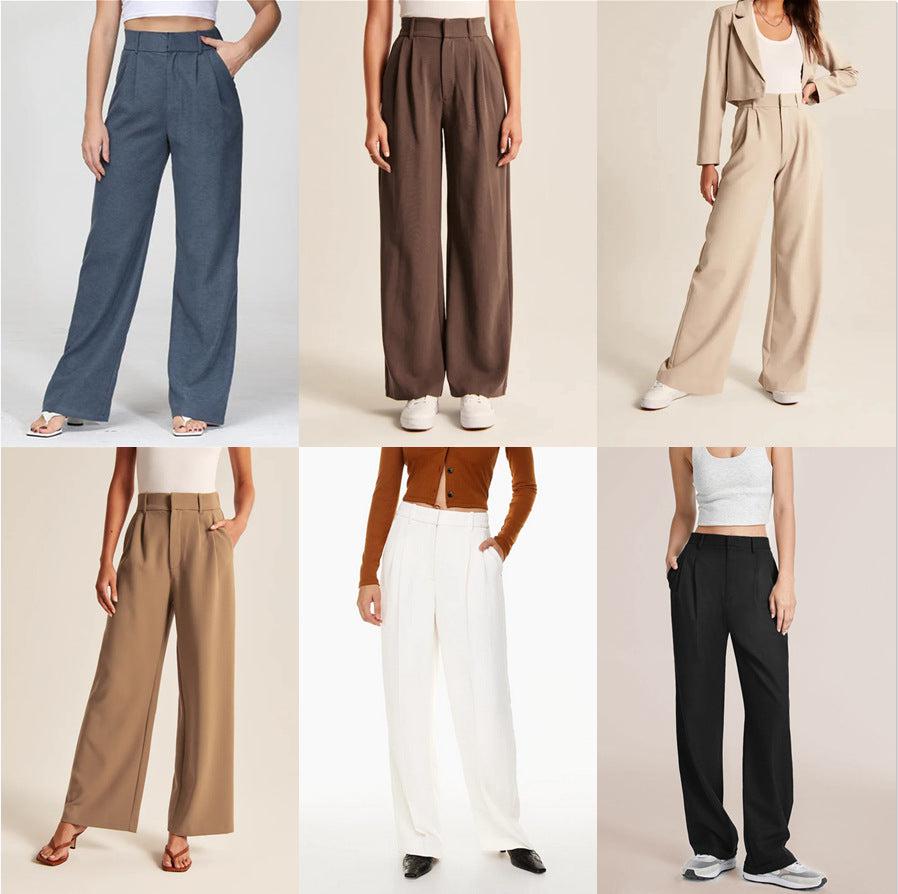 High Waist Straight Trousers With Pockets Wide Leg Casual Pants For Women-dress-Bennys Beauty World