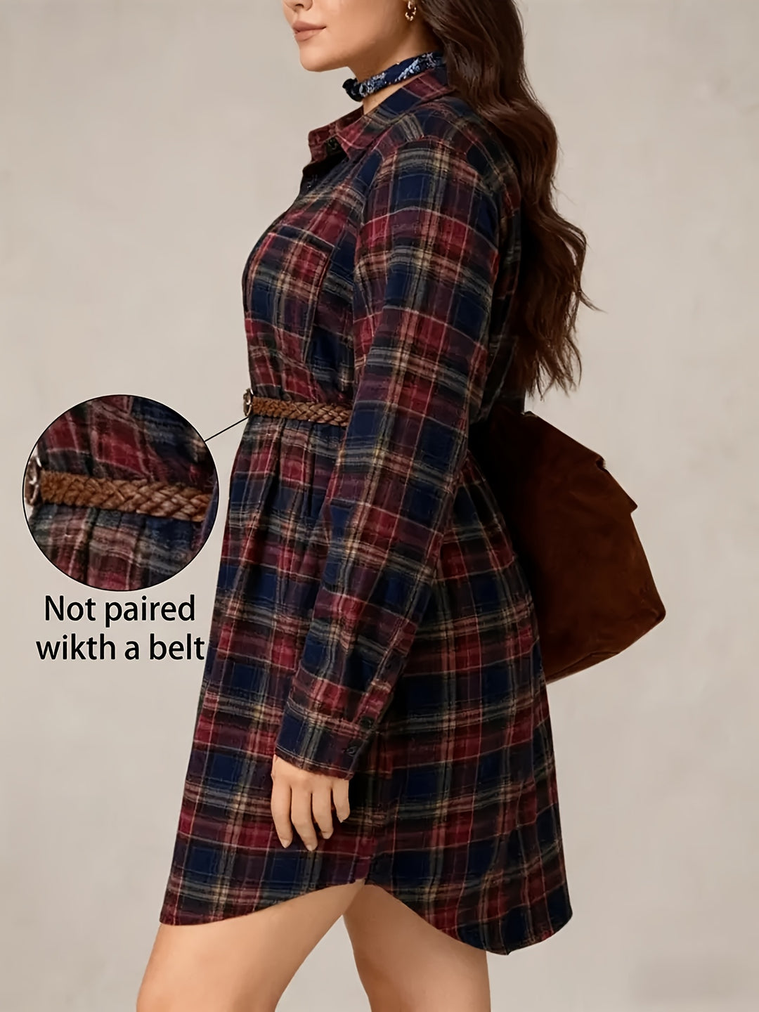 Women's Plus Size Casual Plaid Shirt Dress