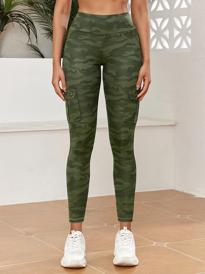 Women's Camouflage Print High Waisted Yoga Leggings With Pockets, Slim Fit Athletic Workout Pants, Utility Cargo Style, Sportswear-Bennys Beauty World