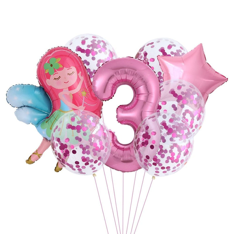 8pcs/set Pink Number Balloon Little Fairy Girl Foil Ballon Bennys Beauty World