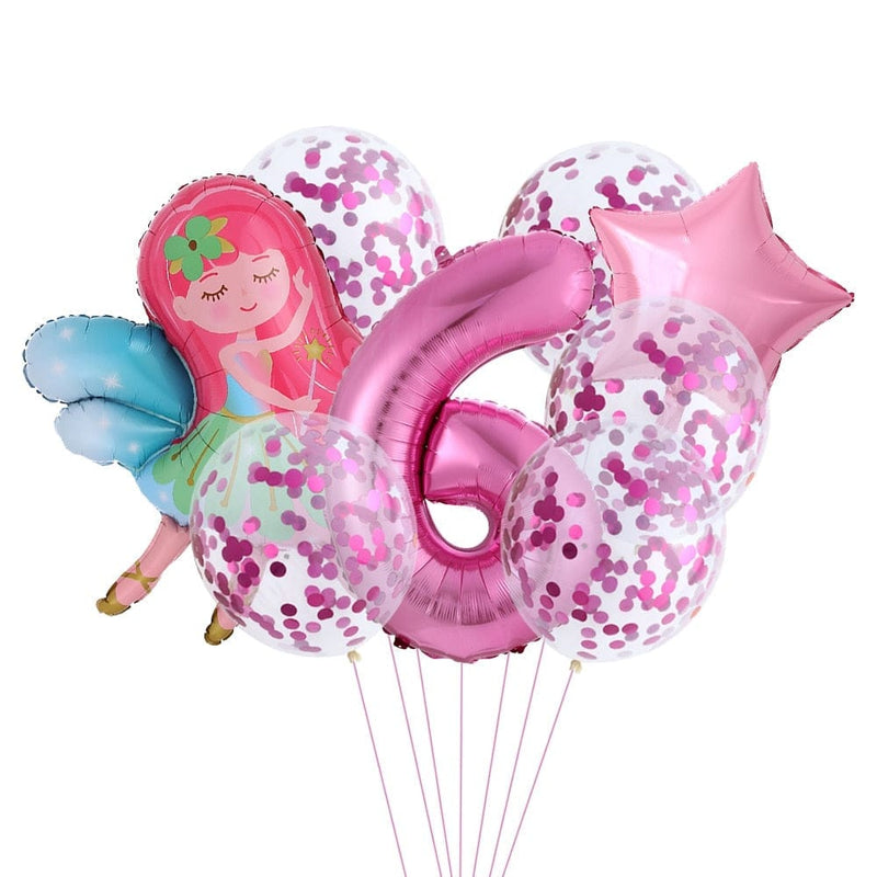 8pcs/set Pink Number Balloon Little Fairy Girl Foil Ballon Bennys Beauty World