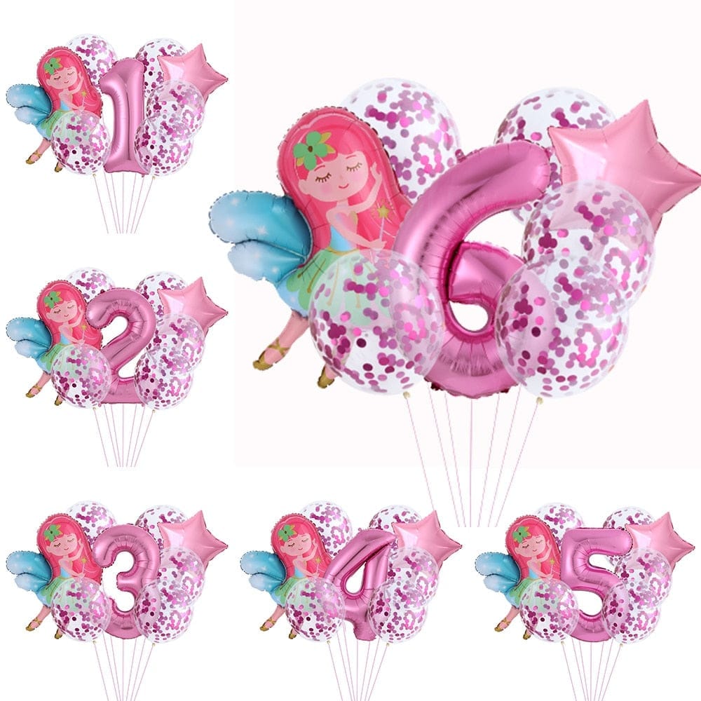 8pcs/set Pink Number Balloon Little Fairy Girl Foil Ballon Bennys Beauty World