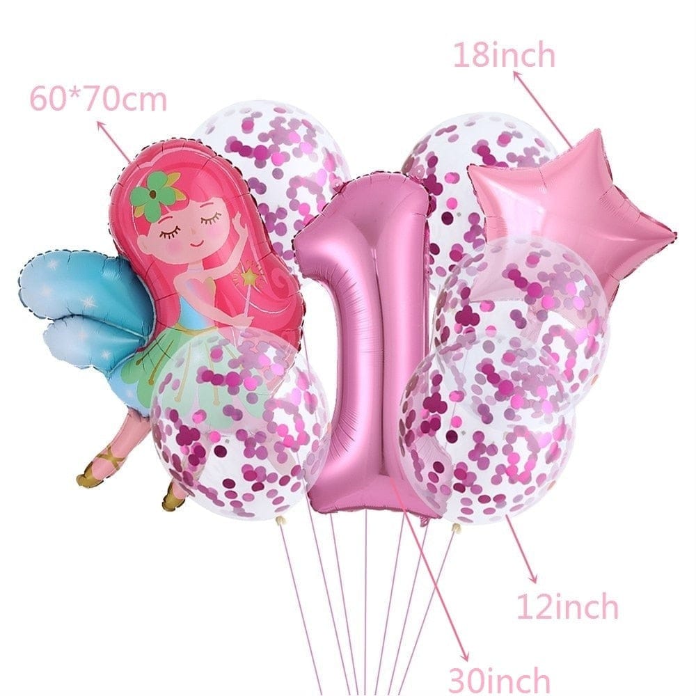 8pcs/set Pink Number Balloon Little Fairy Girl Foil Ballon Bennys Beauty World