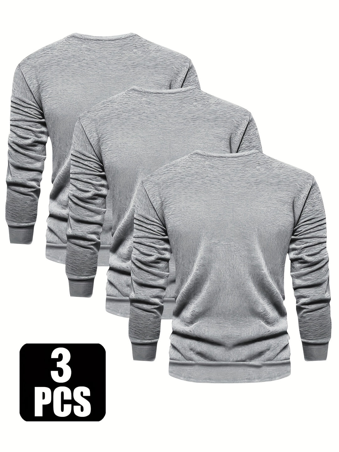 3-Pack Men'S Crew Neck Long Sleeve Knit Sweatshirts | Casual Style, Solid Color, Regular Fit