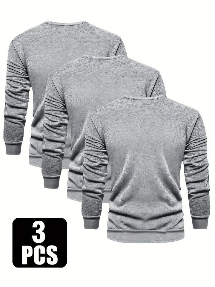 3-Pack Men'S Crew Neck Long Sleeve Knit Sweatshirts | Casual Style, Solid Color, Regular Fit
