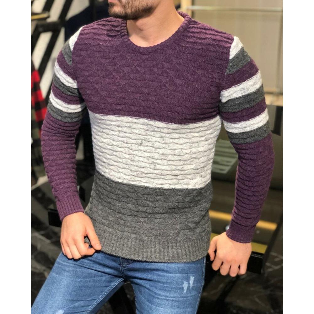Men's Color Matching Pit Striped Muscular Men's Sweater-Shirts-Bennys Beauty World