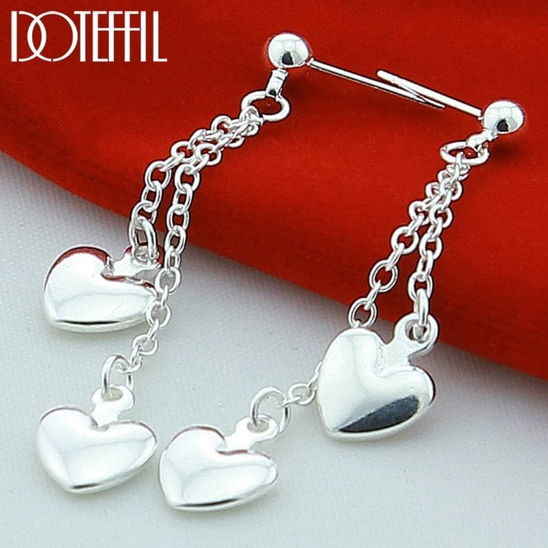 925 Sterling Silver Solid Heart Drop Earrings For Women Bennys Beauty World