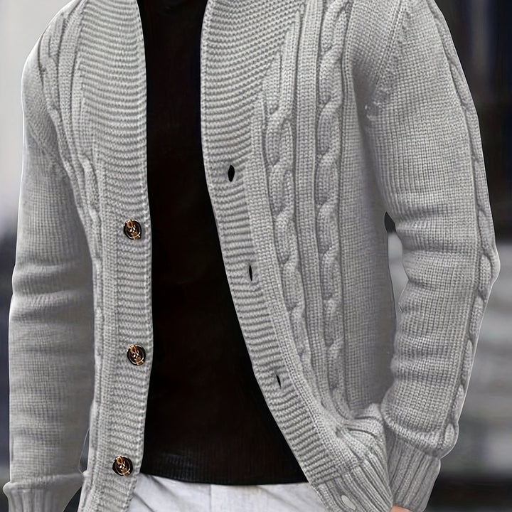 Men's Solid Rib Knit Long Sleeve Button Up Cardigan-Sweaters-Bennys Beauty World