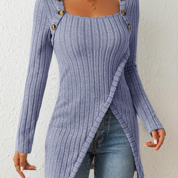 Casual Ribbed Long Sleeve Top For Spring & Fall-blouses-Bennys Beauty World