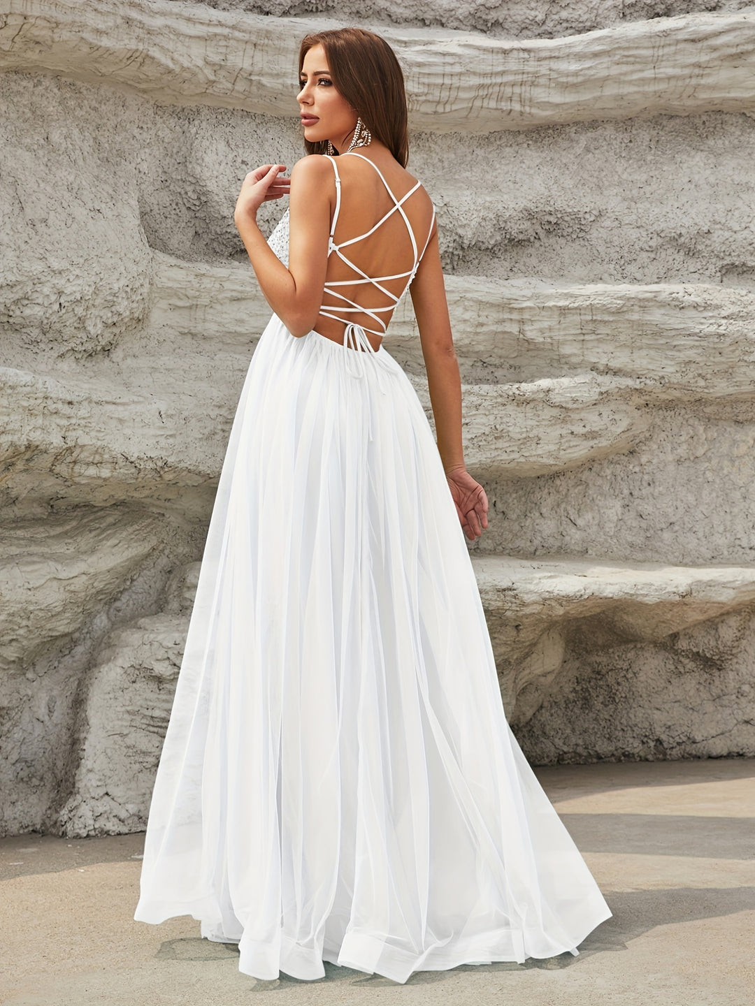 Elegant Spaghetti Strap V-neck Wedding Dress For Women