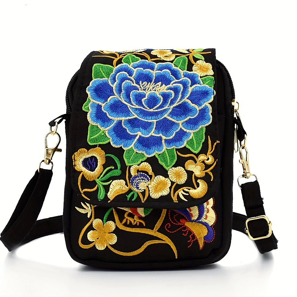 Women's Embroidered Mini Shoulder Bag with Detachable Strap