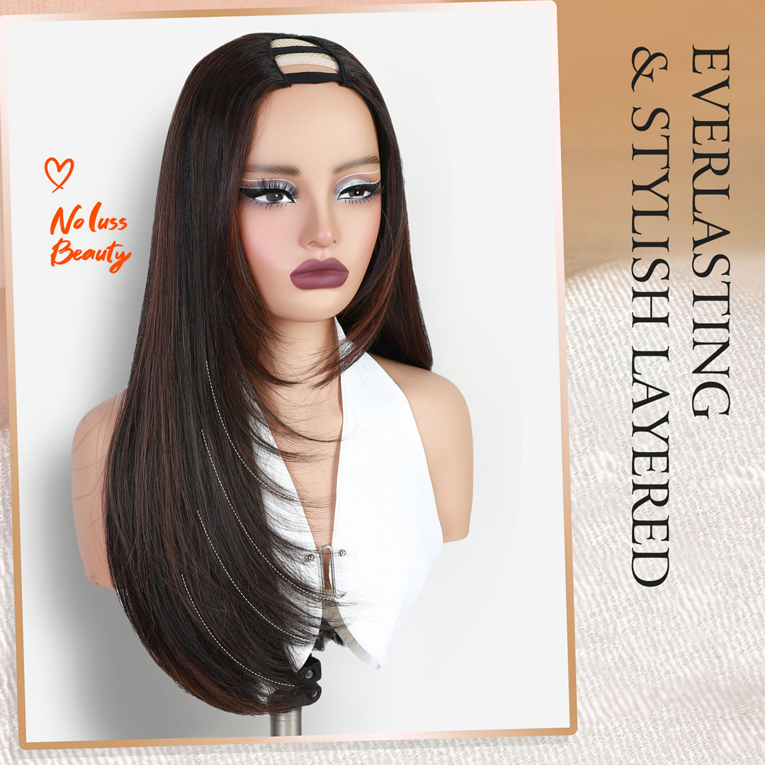 24" Heat Resistant Synthetic Glueless U/V Part Wig