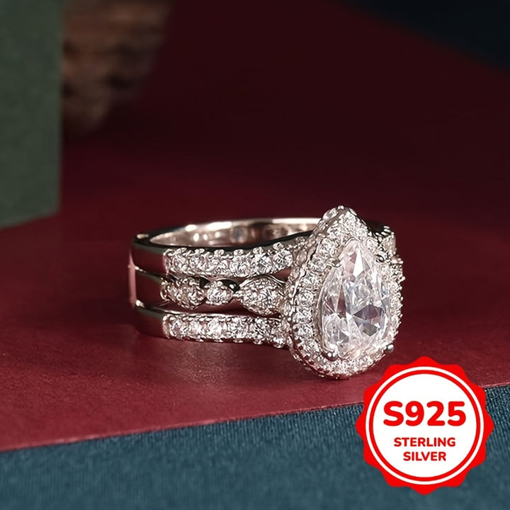 Elegant 925 Sterling Silver 2pcs Bridal Ring Set