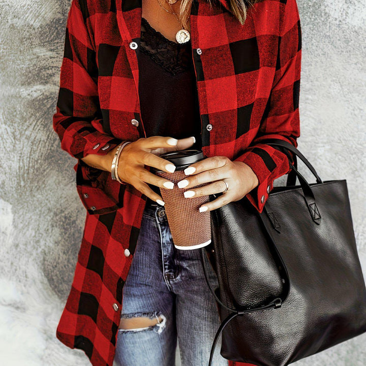 Plaid Casual Long Sleeve Shirt For Women-Shirt-Bennys Beauty World