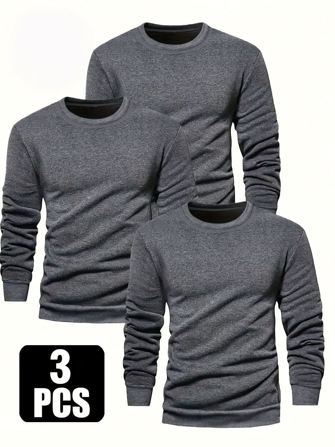 3-Pack Men'S Crew Neck Long Sleeve Knit Sweatshirts | Casual Style, Solid Color, Regular Fit