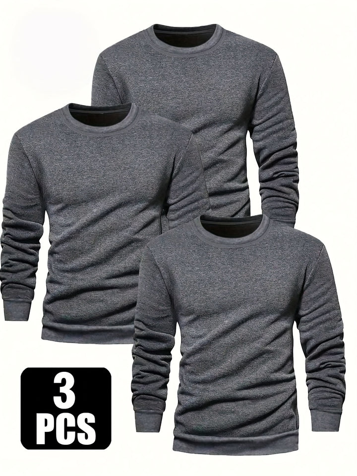 3-Pack Men'S Crew Neck Long Sleeve Knit Sweatshirts | Casual Style, Solid Color, Regular Fit