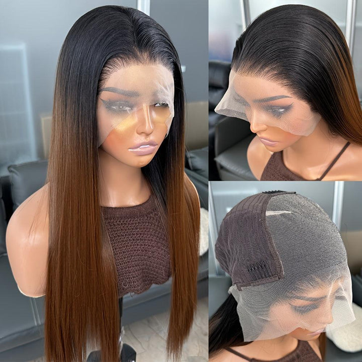 22 Inch Dark Roots Brown Ombre Synthetic Lace Front Wig-Wig-Bennys Beauty World