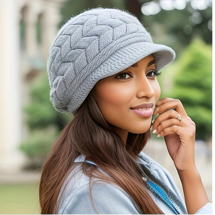 Winter Coldproof Beanie With Brim Solid Color Ribbed Knit Hats Elastic Breathable Beanies Warm Berets For Women-Bennys Beauty World