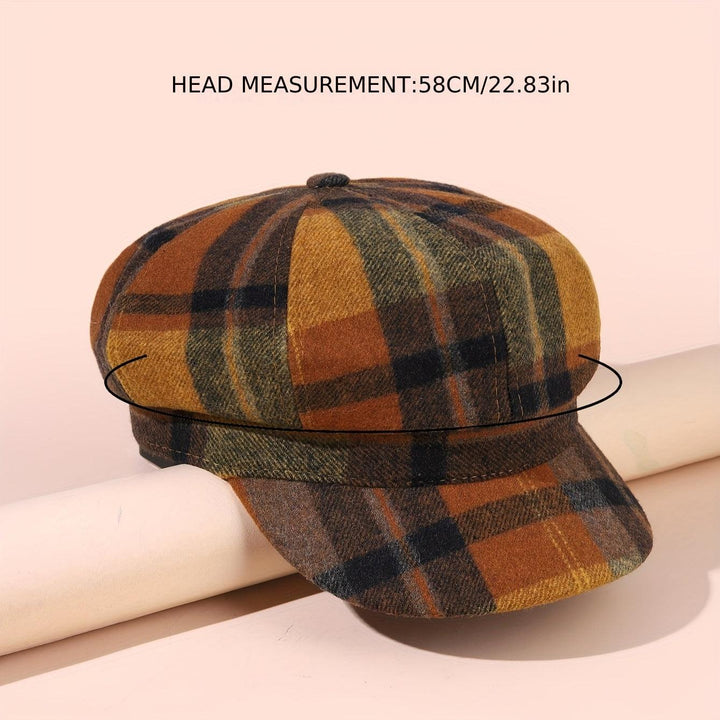Classic British Style Vintage Plaid Newsboy Hat for Women - Warm Octagonal Beret for Autumn & Winter-Bennys Beauty World
