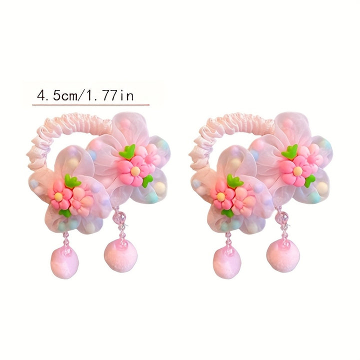 12pcs Lemon Love Pink Floral Hair Ties with Resin Flowers & Pearls