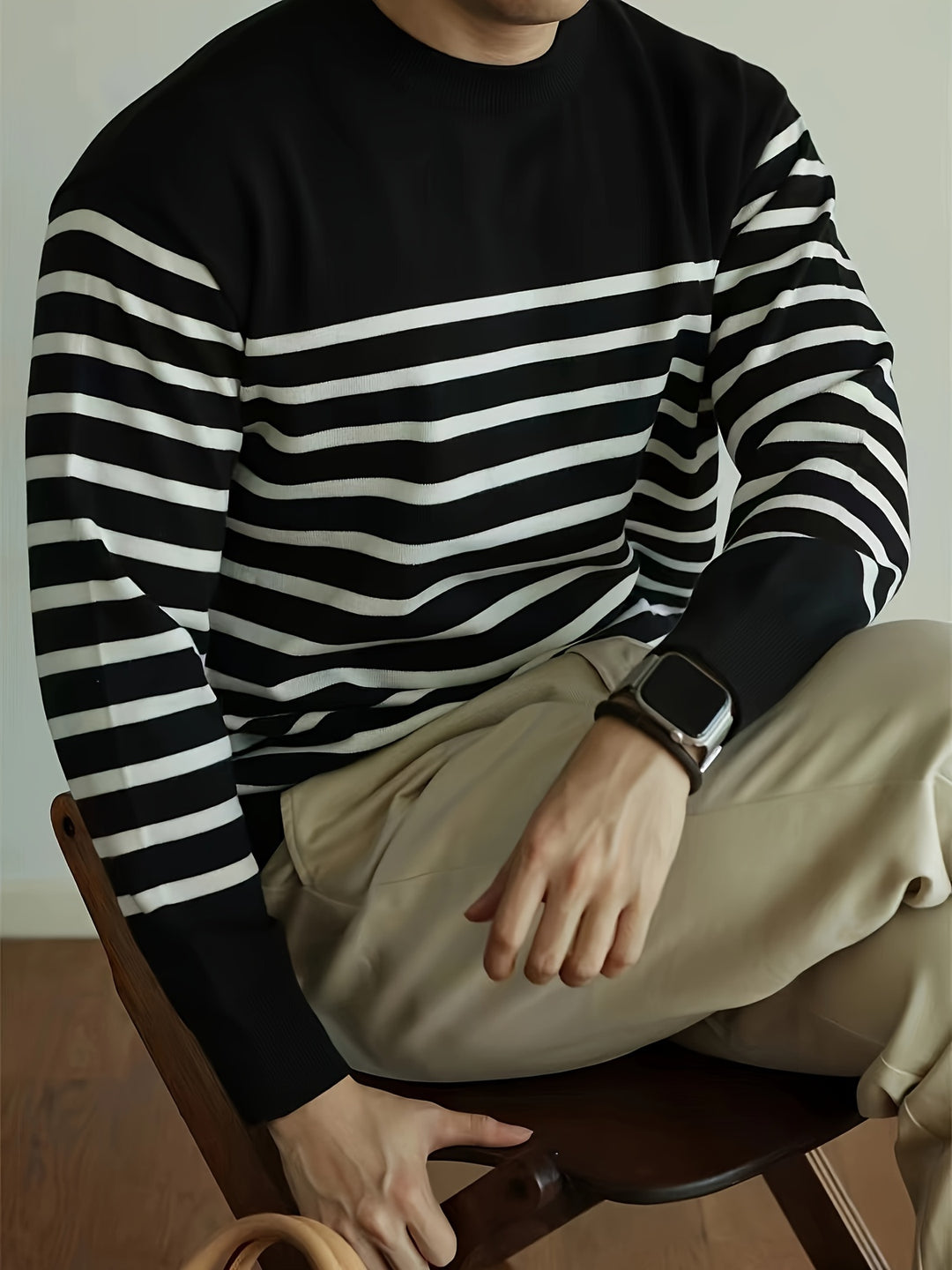 Men's Striped Knitted Pullover, Long Sleeve Crew Neck Sweater For Fall Winter-Bennys Beauty World